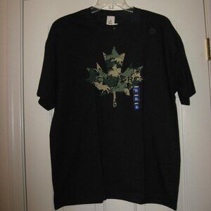 New RCMP - Royal Canadian Mounted Police T-Shirt Black with Camo Maple Leaf NWT
